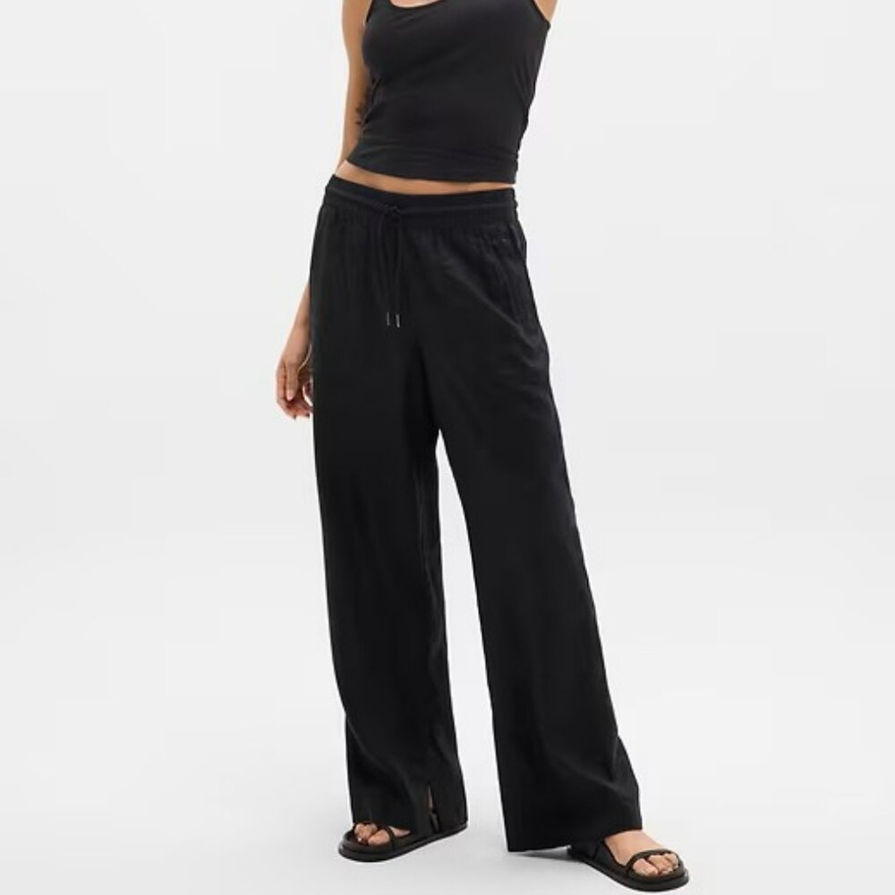 Athleta Retreat Linen High Rise Wide Leg Pant Small, Black, EUC